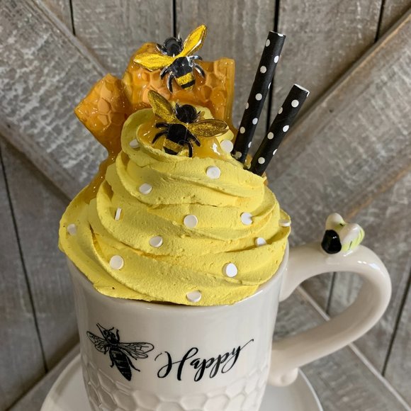 Handmade Bee Mug Topper with mug. - Picture 2 of 2